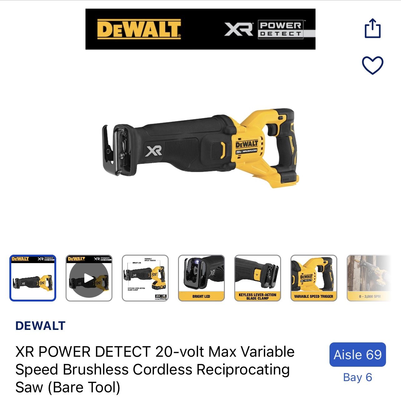 Tool only- Dewalt DCS368B Reciprocating Saw