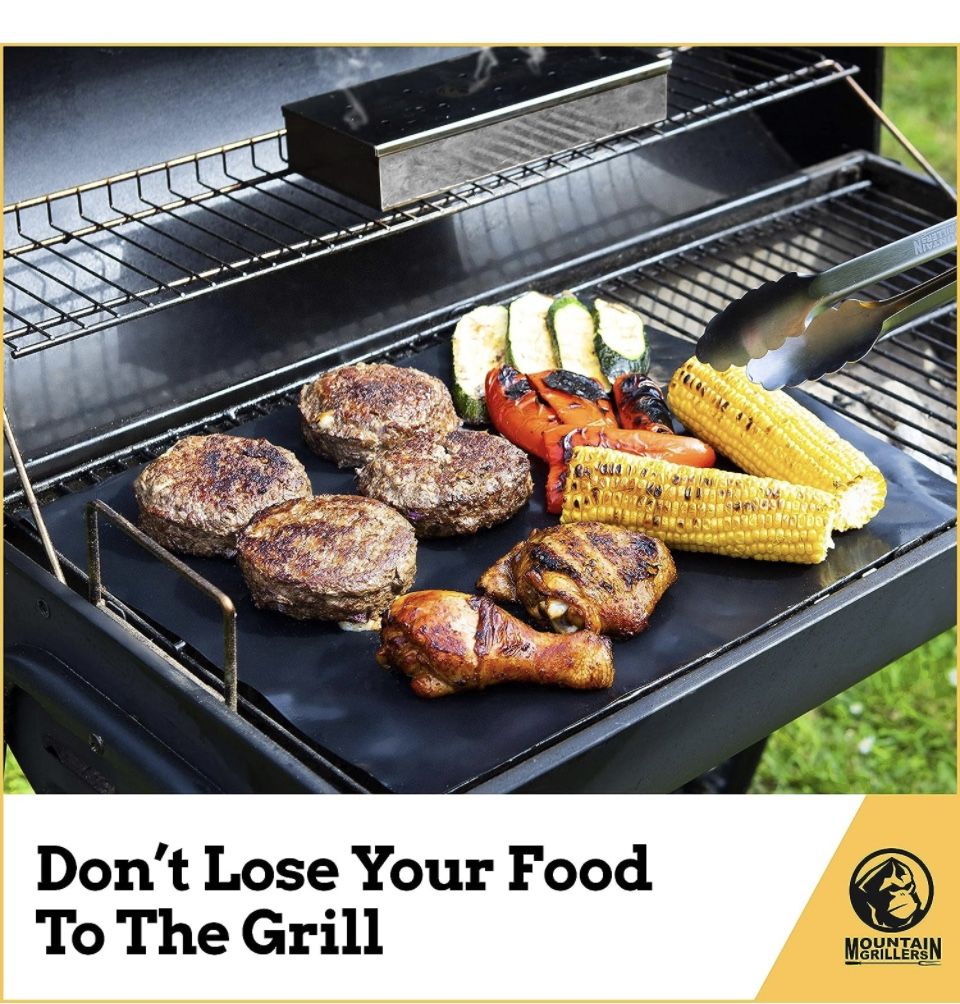 Mountain Grillers BBQ Grill Mat Non-Stick - Heavy Duty BBQ Grilling Mats for Gas Grill or Charcoal - Nonstick Grill Mat Outdoor Easy Use - Reusable Se