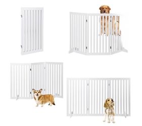 36 Inch Pet Dog Gate 3 Panels for Dog Cat Baby, Wooden Dog Door Pet Fence for Doorway, Stairs, Entryway White