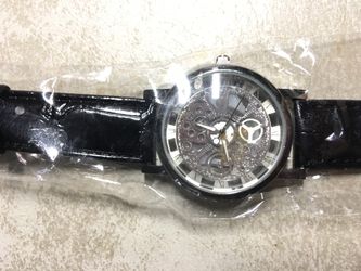 Fashion watch silver face black strap