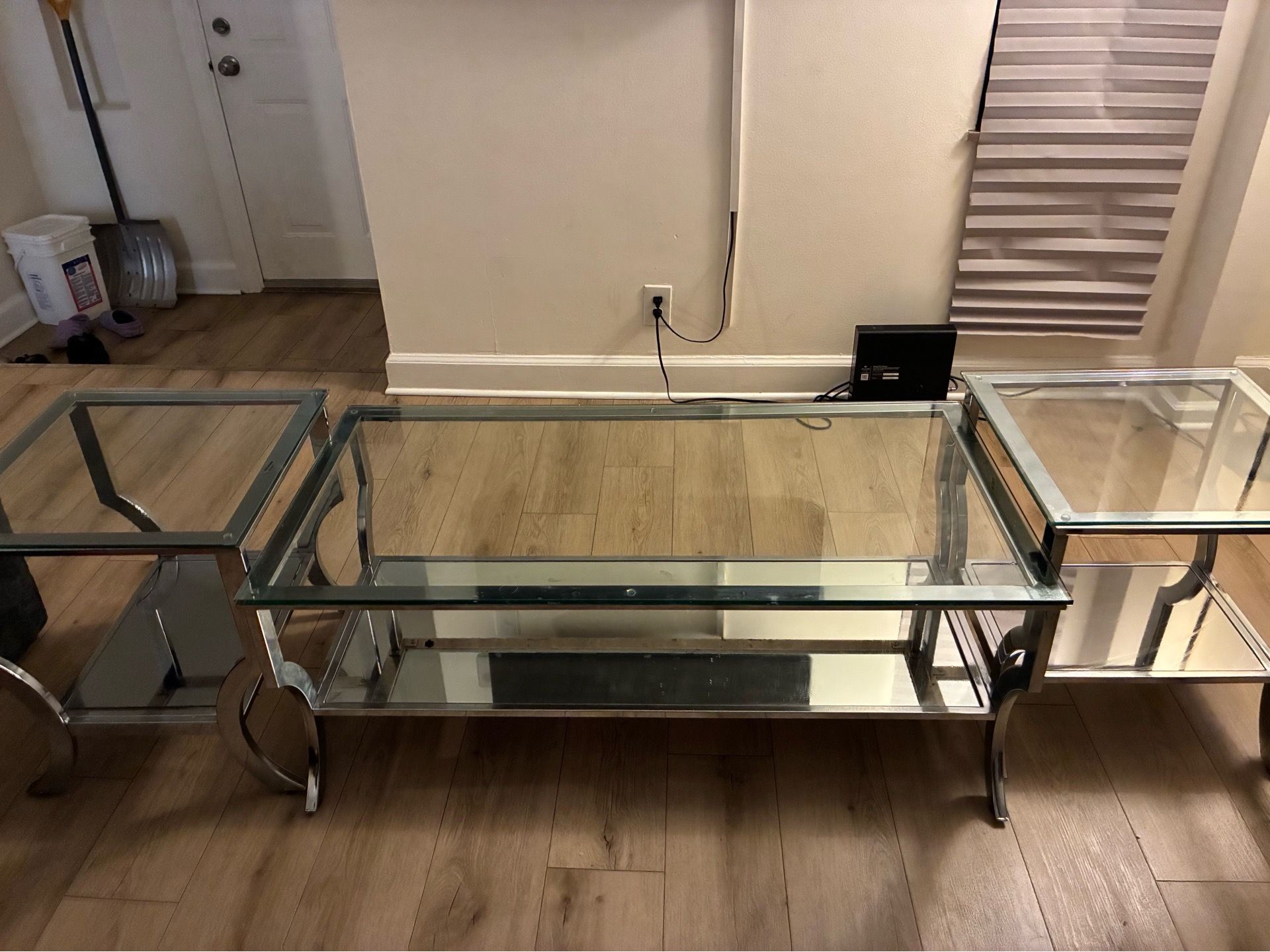 Silver GlassTop Coffee table and 2 end tables