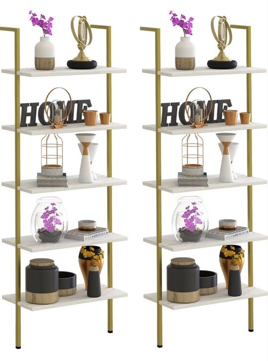 5 Tiers Ladder 2-Piece Shelf White Marble Modern Bookshelf Open Tall Wall Mount Bookcase Standing Leaning Wall Shelves Industrial Decorative


Do