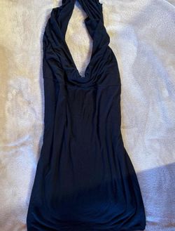 Sleeveless Black Halter Mini Dress with Draped Cowl Neck