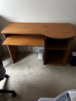 Wood Computer Desk with Keyboard Tray and Shelves