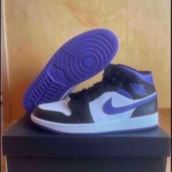 Nike Air Jordan 1 Mid Court Purple Black White Size 10.5 Brand New 