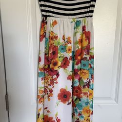 Bebe Color Contrast Floral Maxi Dress Size M