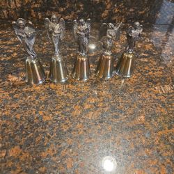 Set of 5 Vintage Pewter & Silver Angel Bells – Musical Angels
