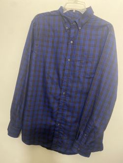 Chaps Plaid Button Down Shirt Blue Black Men's Large Easy Care Twill