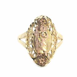 Woman’s Ladies 14k Two Toned Rose Yellow Gold Saint St. Jude Filigree Ring Size 8.5 GP3131221