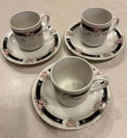 Vintage Fine Porcelain Espresso Cup and Saucer Set of 3