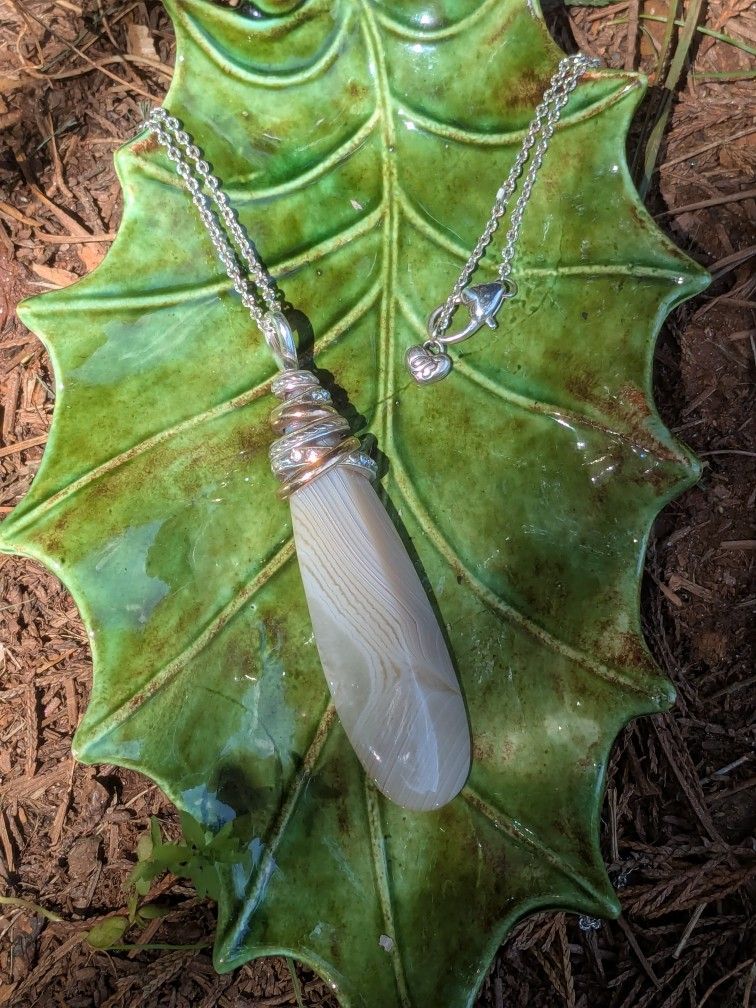 Gray Agate Pendant, Brighton - Two Tone, Neptune's Ring Pyramid