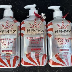 New Set of 3 Hempz Peppermint Vanilla Swirl Full Size Herbal Body Moisturizer 17 Oz Bottles