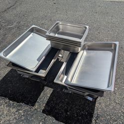 2 Winco 8-Quart Stainless Steel Chafers + 4 Half Pans