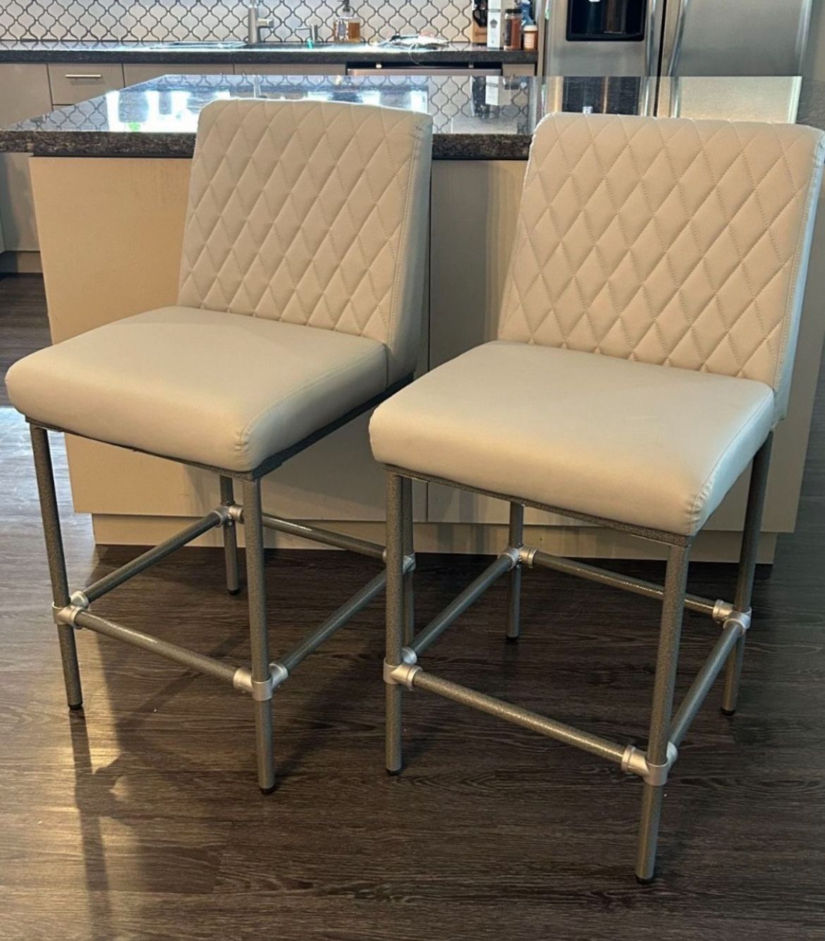 NEW Counter Height Bar Stools Set of 2, 26 Inch Upholstered Leather Bar Stools for Kitchen Island, Industrial Barstools with Back, Barchair with Padde