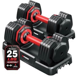 Adjustable Dumbbell Set, Quick Adjust Free Weights for Home Gym 25LB Weight Dumbbells w/Non-slip Grip, Dual-lock Safety, Space-saving Design for Stren
