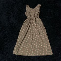 Brown floral midi dress with pink floral print