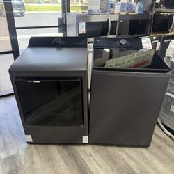 LG - 5.5 Cu Ft Extra Large Top Load Washer With Ai Sensing & 7.3 cu ft electric dryer set in matte black 😻