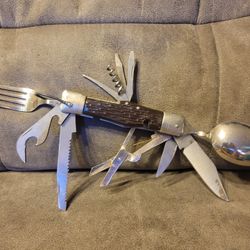 Vintage stag Hobo Knife Set 11 tool Folding Utility Camping Survival Knife JAPAN