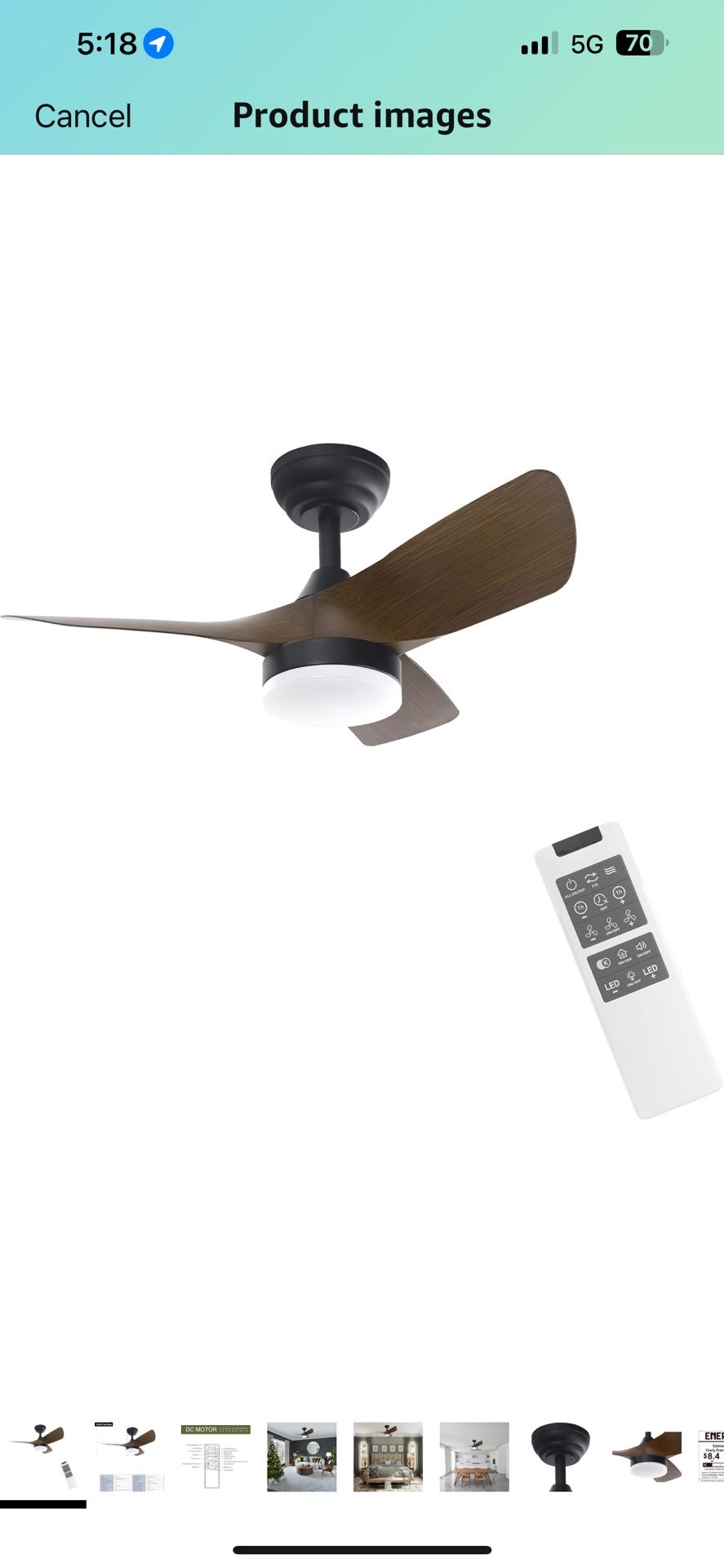 FINXIN Indoor Light Fixtures Ceiling Fan LED 30 Ceiling Fans For Bedroom,Living Room,Dining Room Including DC Motor,Light,3-Blades (Walnut)