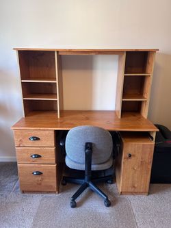 Large Wooden Desk with Chair