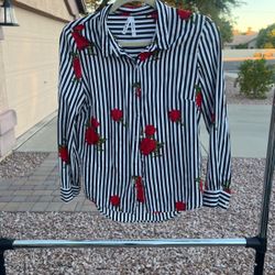 Striped Roses Button Up Shirt