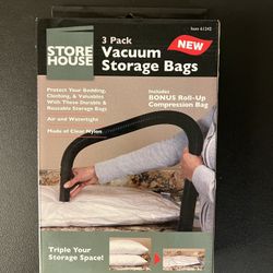 STOREHOUSE 3-Pack Vacuum Storage Bags. Triple Your Storage Space. 3 Pack. New