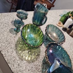 7 Pcs. Carnival Glass  Grape Design No cracks,Chip,Or Stained