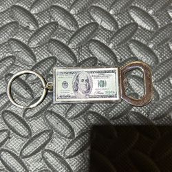 100 Dollar Bill Keychain Bottle Opener Keyring Ben Franklin Collectible 4”