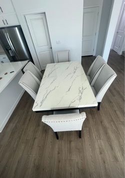 Marble Top Dining Table with 6 Chairs