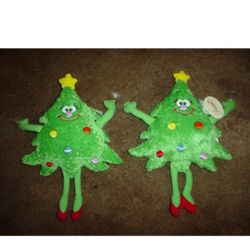 Set Of 2 Plush 14.5" Christmas Trees Window Cling Decor - New 