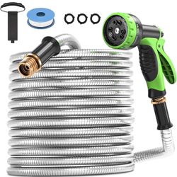 GARDENWORK Stainless Steel Hose,75ft Metal Garden Hose, Heavy Duty Water Hose with 10 Function Sprayer Nozzle, Never Kink & Tangle for Outdoor,Yard,La