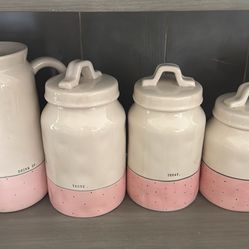 Rae dunn pink polka dot set canisters