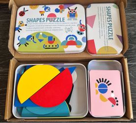 LiKee Montessori Wooden Shape Puzzle Set – 36 Blocks + 60 Cards