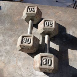 PAIR of 30lbs Cast Iron Hex Dumbbells