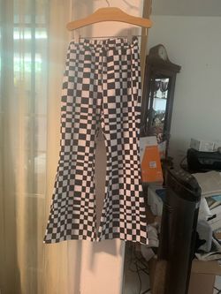 SHEIN Girls Black & White Checkerboard Flare Pants Size 9