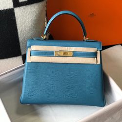 Herme*s Blue Kelly Bag With Box 