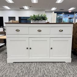 (Brand new)White Storage Buffet Sideboard, Farmhouse Bar Cabinet with 3 Drawers, 3 Doors, and Adjustable Shelves for Dining Room, Living Room, or Kitc