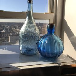 Blue Vintage Glass Bottles From Spain 