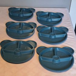Children's Plates W/ Dividers Bear Design Blue Bundle