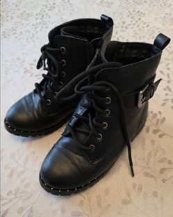 Black Lace-Up Side-Zip Combat Boots Girl Size 12
