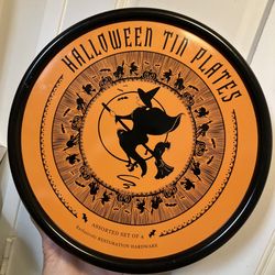 Halloween Tin Vintage Look Restoration Hardware W 4 Decor Plates