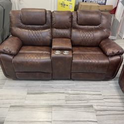 Going out of business sale. Santiago brown leather reclining sofa and loveseat set now $1099. Easy finance option. Same-day delivery.