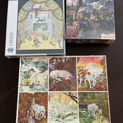 3 Puzzles— Unicorn, Harry Potter, Edward Gorey— 2 New & Sealed