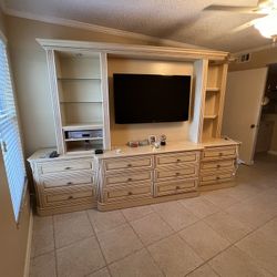 Wall Unit with 2 End Tables.  Ivory.  Heavy. Hardwood. No Tv 
