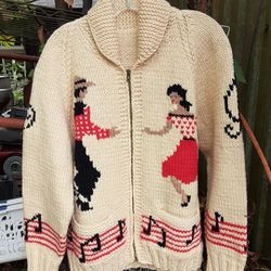 1950s Hand Knit Rock And Roll Cardigan Sweater 
