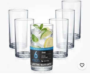 Zulay Kitchen Plastic Drinking Glasses (Set of 6) – 24Oz Acrylic Shatterproof