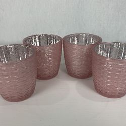 4 Light Pink/Silver Glass Candle Holders