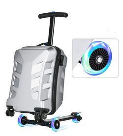 Advwin Scooter Suitcase for Kids & Adults, 3-D Hardshell Ride On Scooter Luggage with LED Light Up Wheels, TSA Lock, Lightweight Foldable Carry On Rid