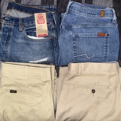 Men’s Jeans & Pants Bundle – Levi’s 501 NWT, 7FAM, Lee, Amazon – Size 33/34