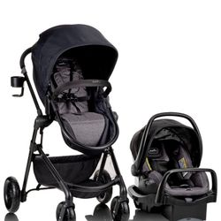 Evenflo Pivot Modular Travel System with
SafeMax Infant Car Seat with
Anti-Rebound Bar - Casual Gray